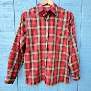 90s Deadstock y2k Foxcroft No-Iron Womens Button Down Plaid size 6 Orange Red